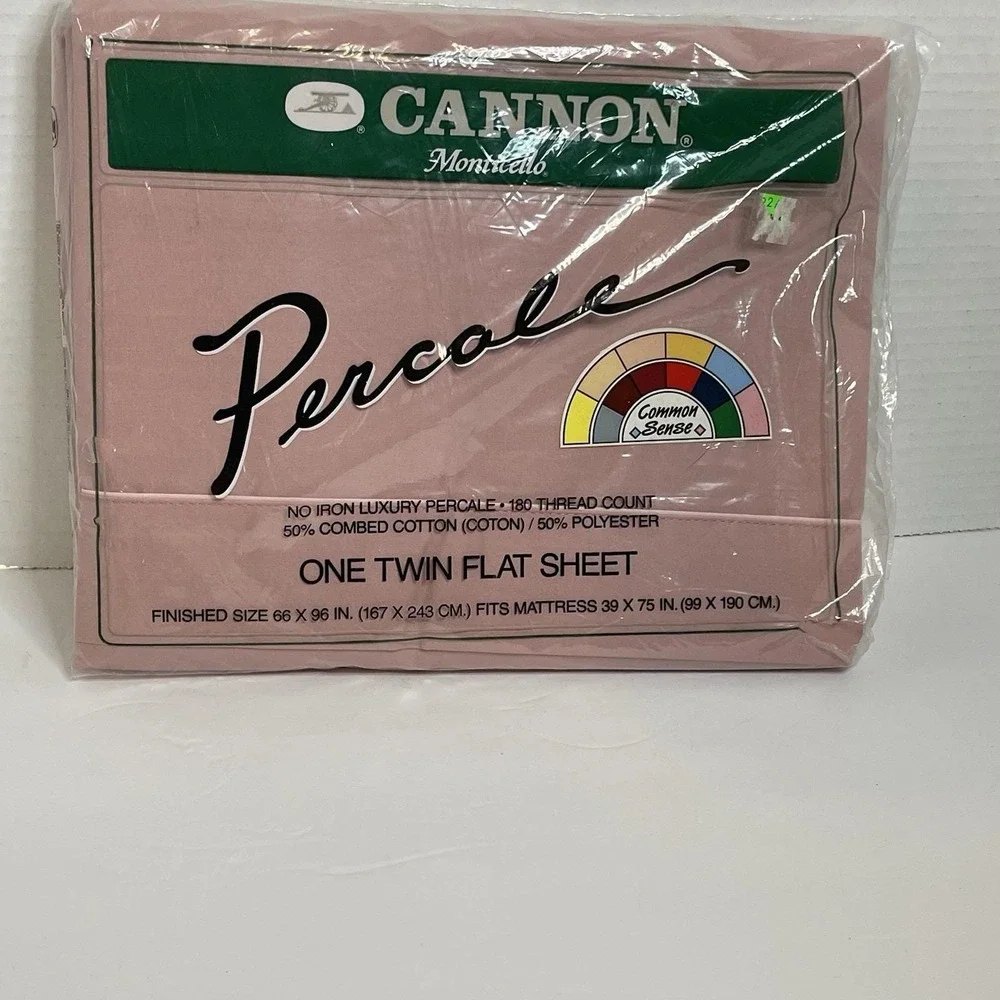 Vintage Cannon Monticello Percale Twin Flat Sheet No-Iron 180 Thread Count Mauve
